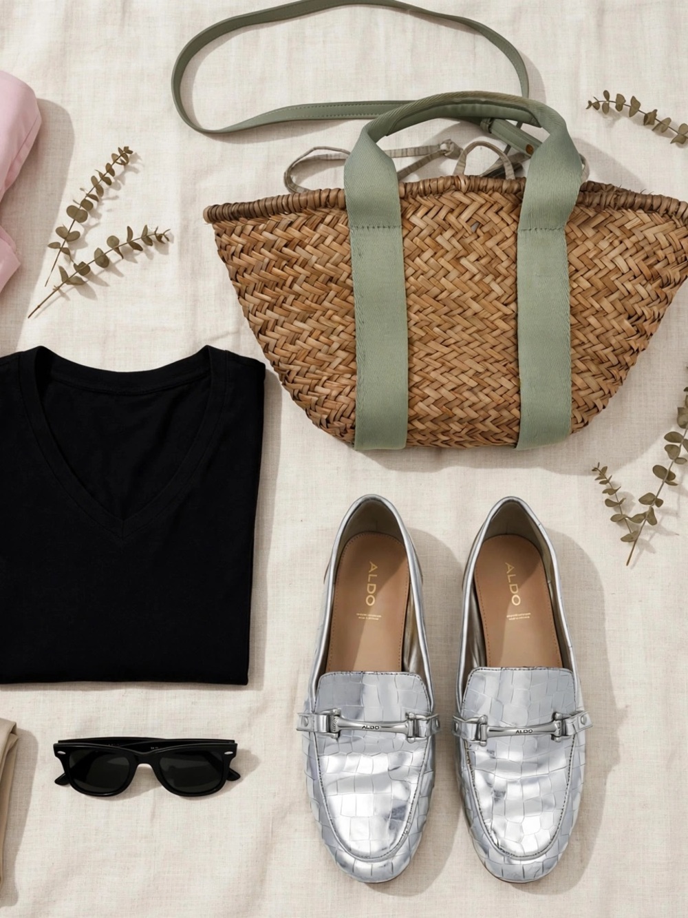 Zara Natural Straw Tote with Sage Green Straps